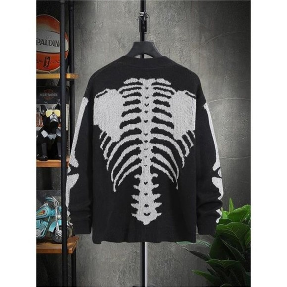 Halloween Cardigan Sweater Black Skeleton Skull Outwear Jacket Coat Unisex - Picture 3 of 6